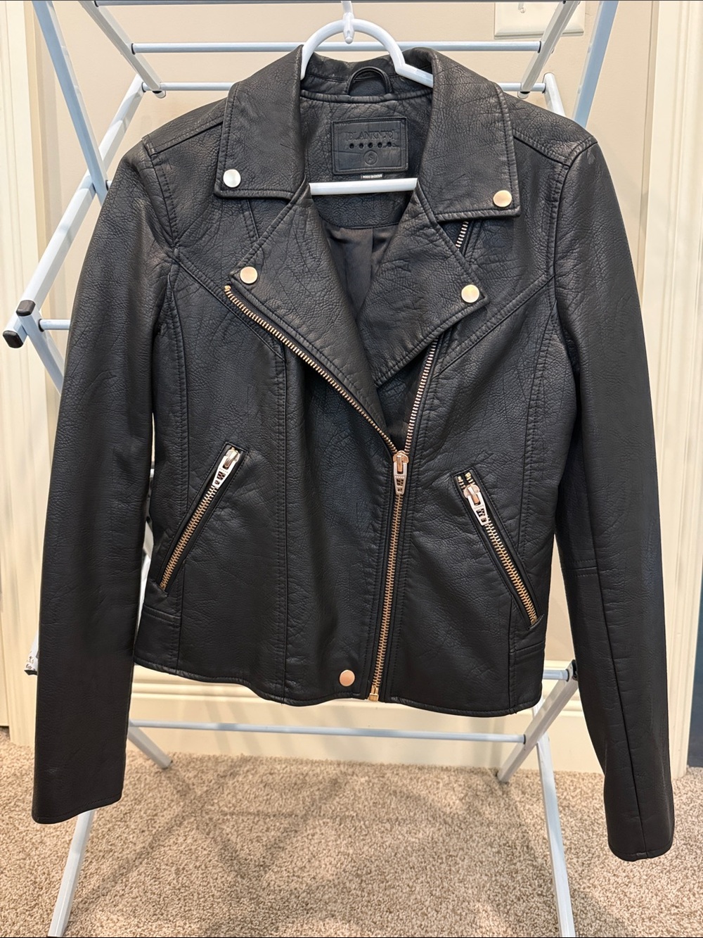 Faux Leather Black Moto Jacket with Gold Hardware